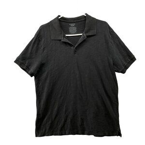 Vince Polo Shirt Mens L Black‎ Slub Short Sleeve Cotton Basic